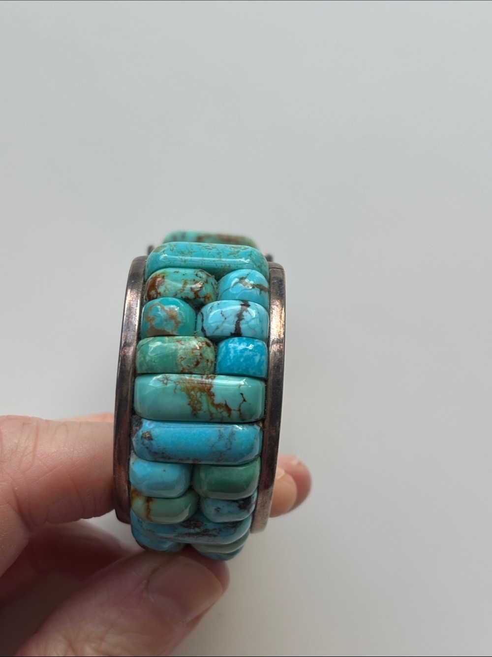C. Aguilar Sterling Turquoise Inlay Cuff Bracelet - Blue Green - Picture 4 of 4